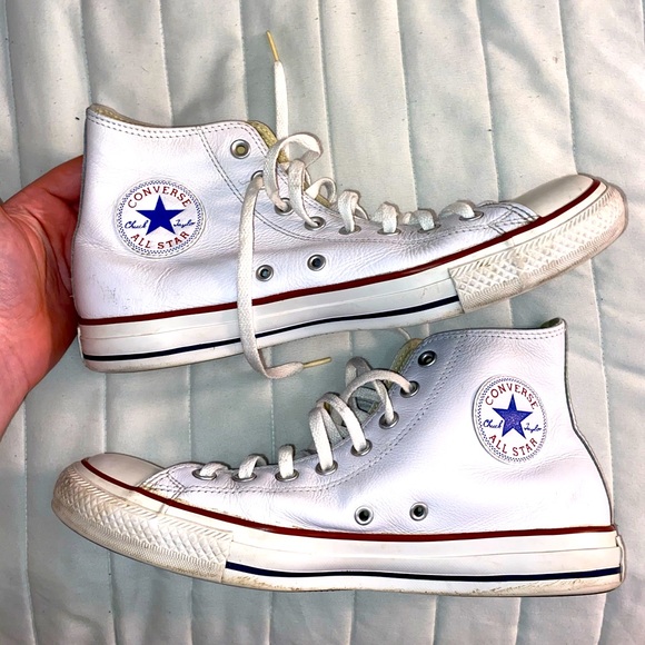 White Faux Leather High Top Converse